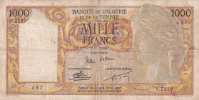 Algeria, 1.000 Francs, 1958, FINE, p107b

There are pinholes, openings, tears and stains

Estimate: USD 75-150