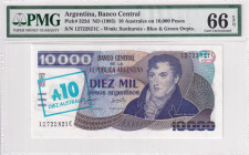Argentina, 10 Australes on 10.000 Pesos, 1985, UNC, p322d

PMG 66 EPQ

Estimate: USD 25-50