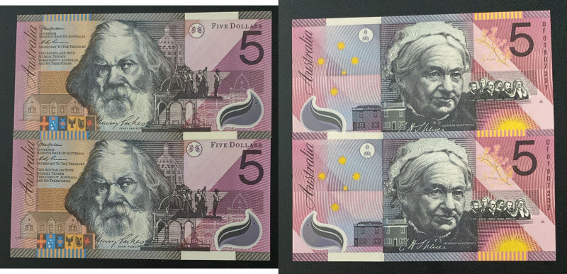 Australia, 5 Dollars, 2001, UNC, p56b, (Total 2 consecutive banknotes)

Polyme...