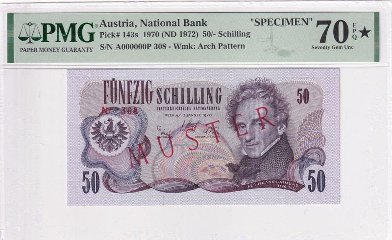 Austria, 50 Shillings, 1972, UNC, p143s, SPECIMEN

PMG 70 EPQ, High condition...