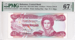 Bahamas, 3 Dollars, 1984, UNC, p44a

PMG 67 EPQ, High condition , Queen Elizabeth II Portrait

Estimate: USD 25-50