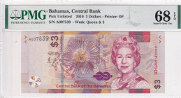 Bahamas, 3 Dollars, 2019, UNC, p78

PMG 68 EPQ, High Condition , Queen Elizabeth II Portrait

Estimate: USD 30-60