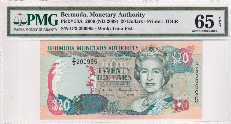 Bermuda, 20 Dollars, 2000, UNC, p53A

PMG 65 EPQ, Queen Elizabeth II. Potrait...