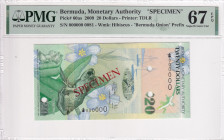 Bermuda, 20 Dollars, 2009, UNC, p60as, SPECIMEN

PMG 67 EPQ, High condition 

Estimate: USD 200-400
