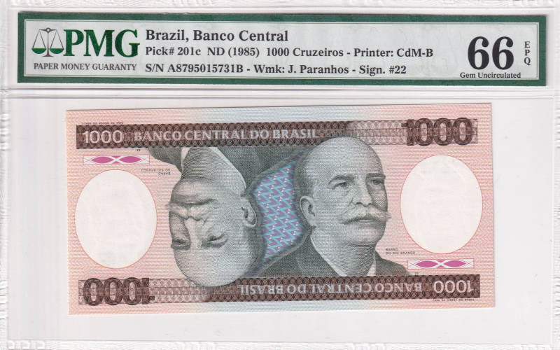 Brazil, 1.000 Cruzeiros, 1985, UNC, p201c

PMG 66 EPQ

Estimate: USD 30-60