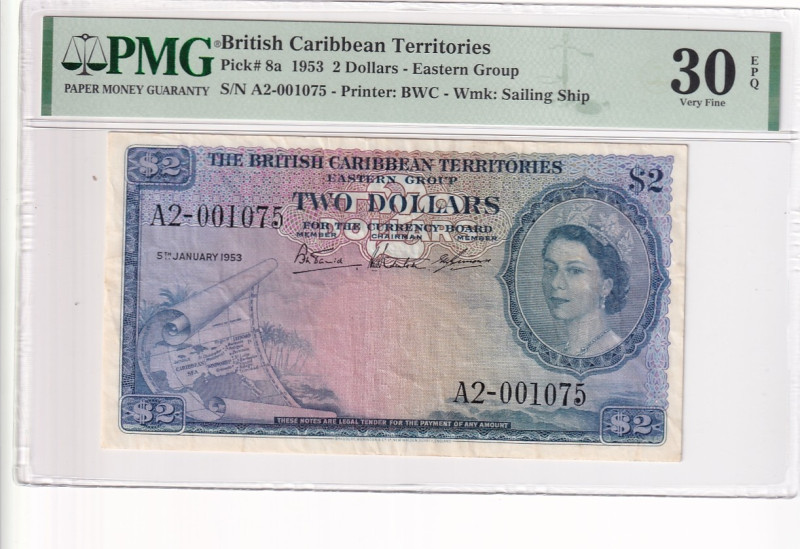 British Caribbean Territories, 2 Dollars, 1953, UNC, p8a

PMG 30 EPQ, Queen El...