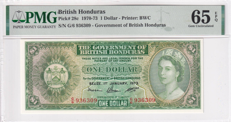 British Honduras, 1 Dollar, 1970/1973, UNC, p28c

PMG 65 EPQ, Queen Elizabeth ...