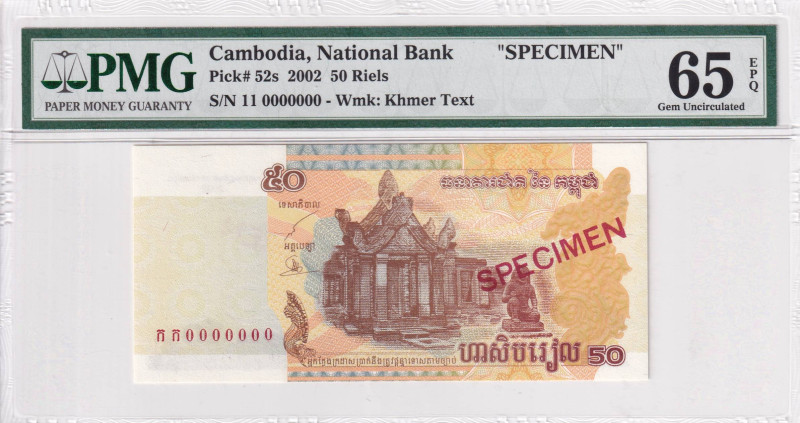 Cambodia, 50 Riels, 2002, UNC, p52s, SPECIMEN

PMG 65 EPQ

Estimate: USD 25-...