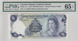 Cayman Islands, 1 Dollar, 1972, UNC, p1a

PMG 65 EPQ, Queen Elizabeth II. Potrait

Estimate: USD 75-150