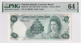 Cayman Islands, 5 Dollars, 1972, UNC, p2a

PMG 64, Queen Elizabeth II Portrait

Estimate: USD 100-200