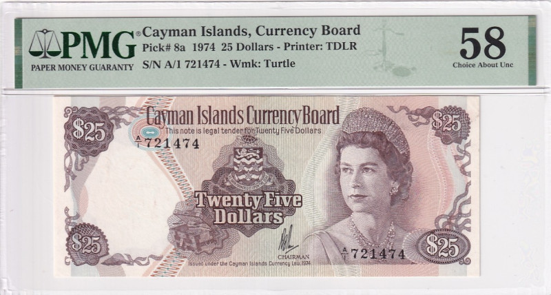 Cayman Islands, 25 Dollars, 1974, AUNC, p8a

PMG 58 EPQ, Queen Elizabeth II Po...