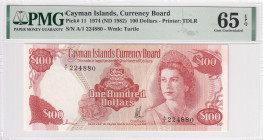 Cayman Islands, 100 Dollars, 1974, UNC, p11

PMG 65 EPQ, Queen Elizabeth II. Potrait

Estimate: USD 500-1.000