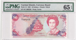 Cayman Islands, 10 Dollars, 1991, UNC, p13

PMG 65 EPQ, Queen Elizabeth II. Potrait

Estimate: USD 100-200