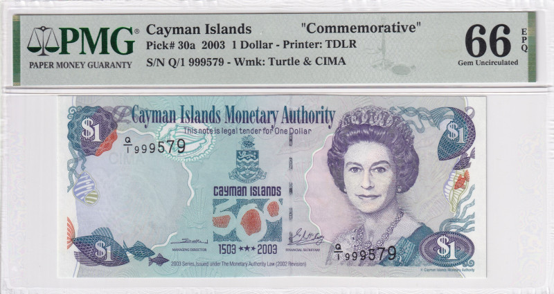 Cayman Islands, 1 Dollar, 2003, UNC, p30a

PMG 66 EPQ, Queen Elizabeth II. Pot...