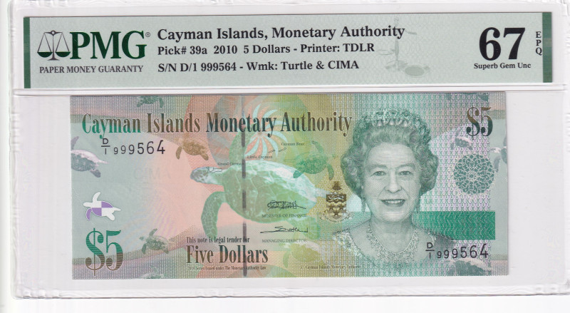 Cayman Islands, 5 Dollars, 2010, UNC, p39a

PMG 67 EPQ, High condition 

Est...