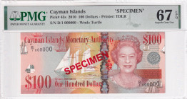 Cayman Islands, 100 Dollars, 2010, UNC, p43s, SPECIMEN

PMG 67 EPQ, High condition 

Estimate: USD 500-1000