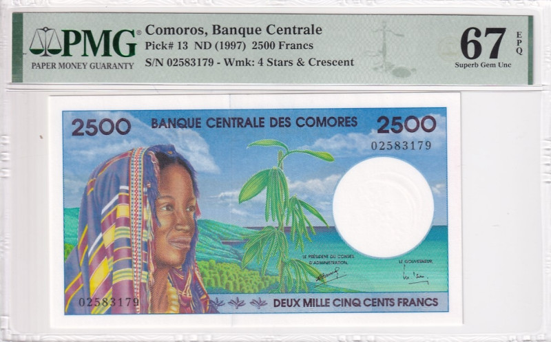 Comoros, 2.500 Francs, 1997, UNC, p13

PMG 67 EPQ, High condition 

Estimate...