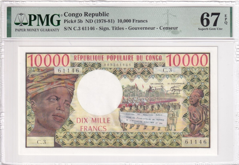 Congo Republic, 10.000 Francs, 1978/1981, UNC, p5b

PMG 67 EPQ, High condition...