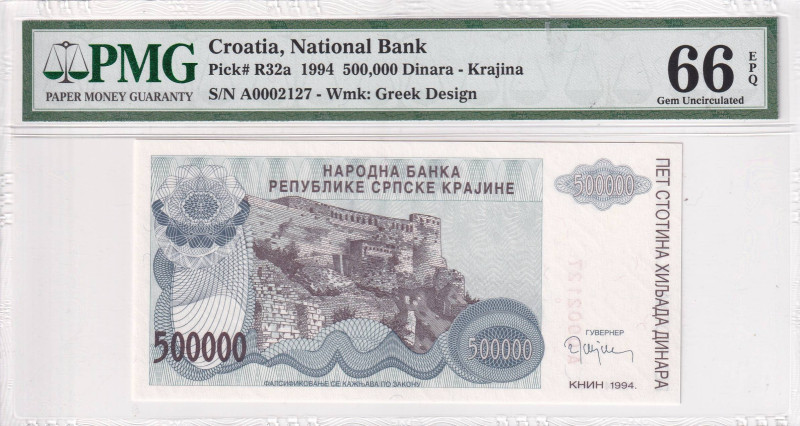 Croatia, 500.000 Dinara, 1994, UNC, pR32a

PMG 66 EPQ

Estimate: USD 25-50