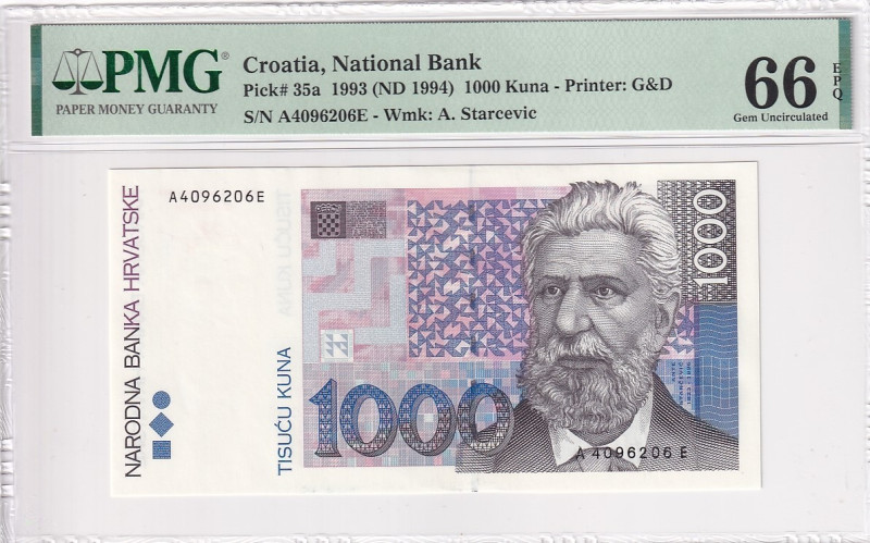 Croatia, 1.000 Kuna, 1994, UNC, p35a

PMG 66 EPQ

Estimate: USD 300-600