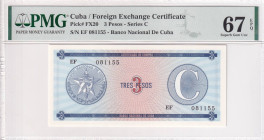 Cuba, 3 Pesos, UNC, pFX20

PMG 67 EPQ, High Condition, TOP POP, Currency certificate

Estimate: USD 25-50