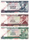 Cuba, 5-10-20 Pesos, 1991, UNC, p108s; p109s; p100s, SPECIMEN

Estimate: USD 30-60