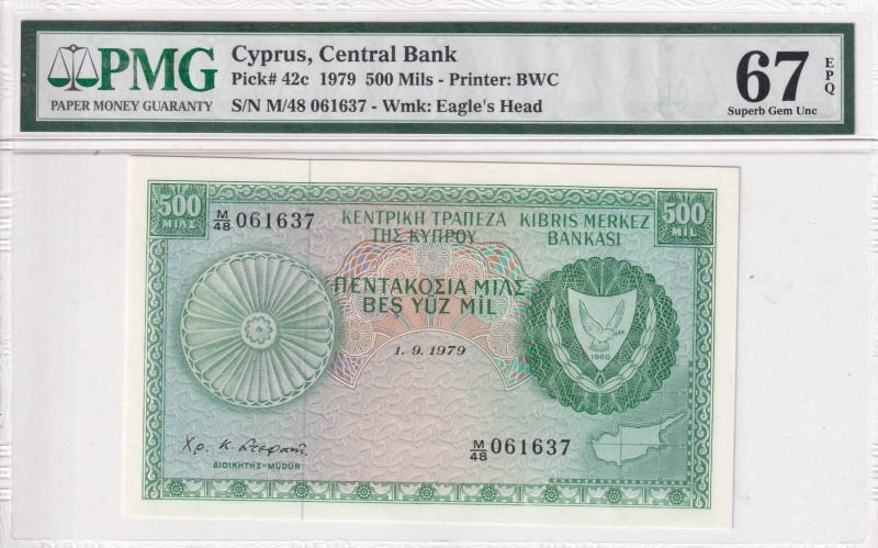 Cyprus, 500 Mils, 1979, UNC, p42c

PMG 67 EPQ, High condition 

Estimate: US...