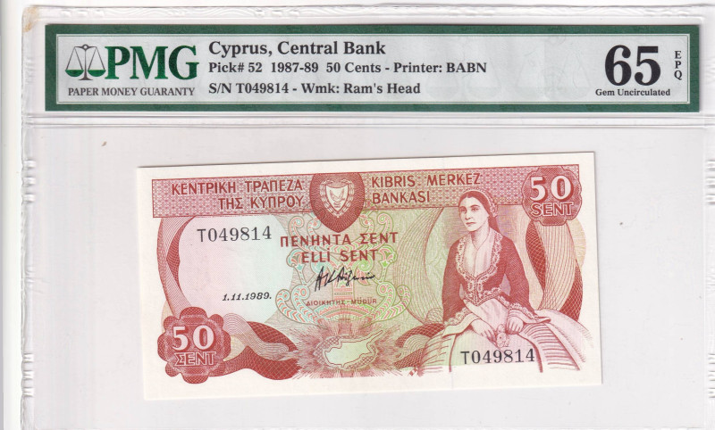 Cyprus, 50 Cents, 1987/1989, UNC, p52

PMG 65 EPQ

Estimate: USD 40-80