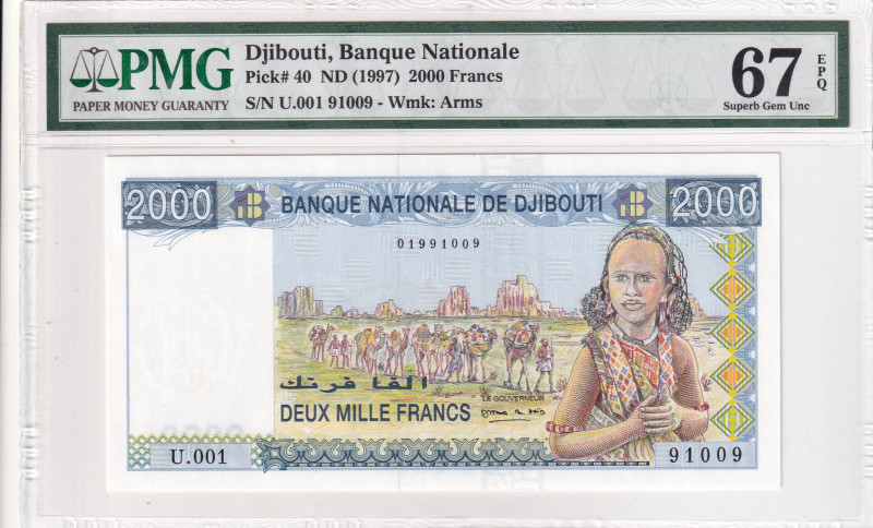 Djibouti, 2.000 Francs, 1997, UNC, p40

PMG 67 EPQ, High condition 

Estimat...