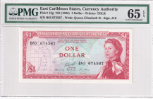 East Caribbean States, 1 Dollar, 1965, UNC, p13g

PMG 65 EPQ, Queen Elizabeth II. Potrait

Estimate: USD 50-100