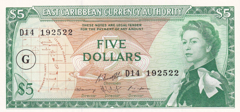 East Caribbean States, 5 Dollars, 1965, UNC, p14k

Queen Elizabeth II Portrait...