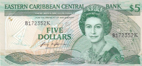 East Caribbean States, 5 Dollars, 1986/1988, UNC, p18k

Queen Elizabeth II Portrait

Estimate: USD 30-60