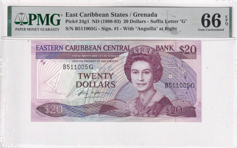 East Caribbean States, 20 Dollars, 1988\1993, UNC, p24g1

PMG 66 EPQ, Grenada...