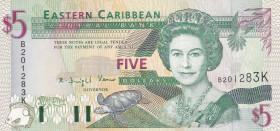 East Caribbean States, 5 Dollars, 1993, UNC, p26k

Queen Elizabeth II Portrait

Estimate: USD 30-60
