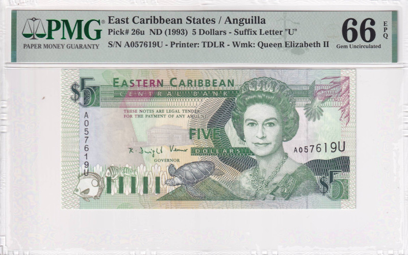 East Caribbean States, 5 Dollars, 1993, UNC, p26u

PMG 66 EPQ, Queen Elizabeth...