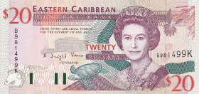 East Caribbean States, 20 Dollars, 1993, UNC, p28k

Queen Elizabeth II Portrait

Estimate: USD 75-150