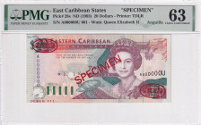 East Caribbean States, 20 Dollars, 1993, UNC, p28s, SPECIMEN

PMG 63, Queen Elizabeth II Portrait

Estimate: USD 400-800