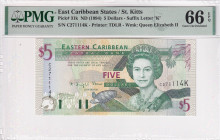 East Caribbean States, 5 Dollars, 1994, UNC, p31k

PMG 66 EPQ, Queen Elizabeth II Portrait

Estimate: USD 30-60