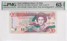 East Caribbean States, 20 Dollars, 1994, UNC, p33k

PMG 65 EPQ, Queen Elizabeth II. Potrait

Estimate: USD 100-200