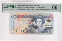 East Caribbean States, 10 Dollars, 2000, UNC, p38k

PMG 66 EPQ, Queen Elizabeth II Portrait

Estimate: USD 30-60