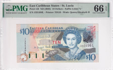 East Caribbean States, 10 Dollars, 2003, UNC, p43I

PMG 66 EPQ, Queen Elizabeth II Portrait

Estimate: USD 30-60