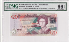 East Caribbean States, 20 Dollars, 2008, UNC, p49a

PMG 66 EPQ, Queen Elizabeth II Portrait

Estimate: USD 30-60