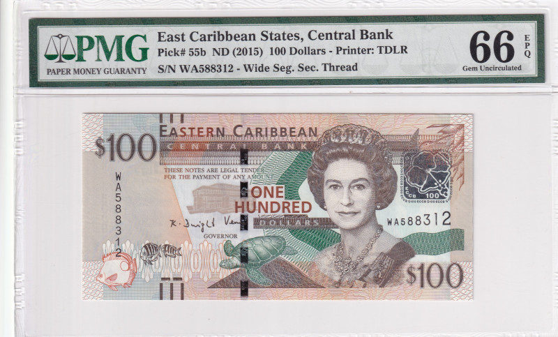 East Caribbean States, 100 Dollars, 2015, UNC, p55b

PMG 66 EPQ, Queen Elizabe...