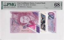 East Caribbean States, 20 Dollars, 2019, UNC, p57

PMG 68 EPQ, High Condition , Queen Elizabeth II Portrait, Polymer banknote

Estimate: USD 50-10...