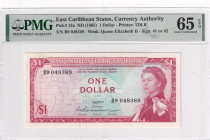 East Caribbean States, 1 Dollar, 1965, UNC, p13a

PMG 65 EPQ, Queen Elizabeth II. Potrait

Estimate: USD 50-100