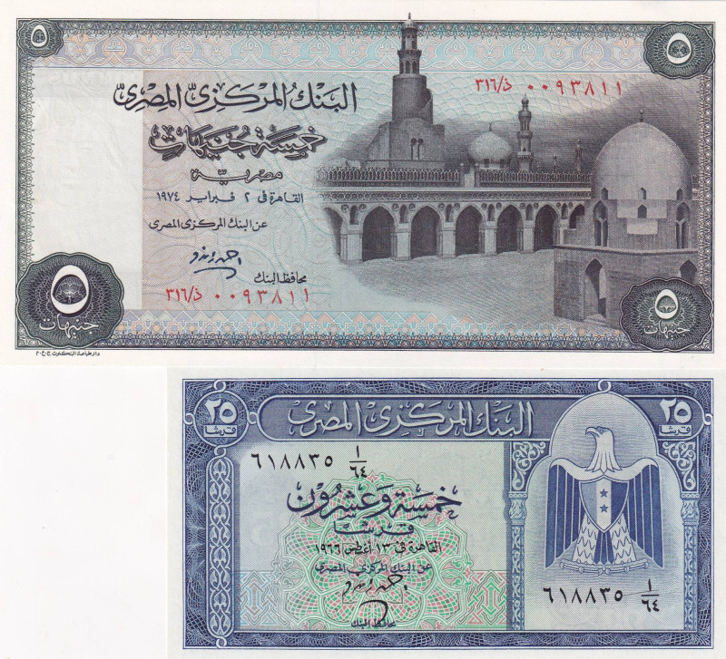 Egypt, 5-25 Pounds, 1966/1974, UNC, p35; p45, (Total 2 banknotes)

Estimate: U...