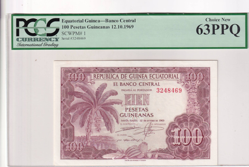 Equatorial Guinea, 100 Pesetas, 1969, UNC, p1

PCGS 63 PPQ

Estimate: USD 30...