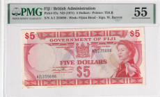 Fiji, 5 Dollars, 1971, AUNC, p67a

PMG 55, Queen Elizabeth II Portrait

Estimate: USD 150-300