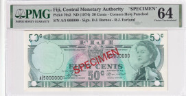 Fiji, 50 Cents, 1974, UNC, p70s2, SPECIMEN

PMG 64, Queen Elizabeth II Portrait

Estimate: USD 200-400