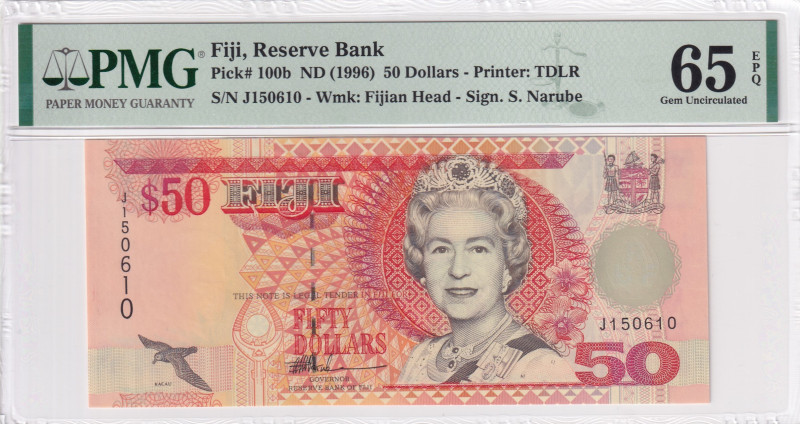 Fiji, 50 Dollars, 1996, UNC, p100b

PMG 65 EPQ, Queen Elizabeth II. Potrait
...